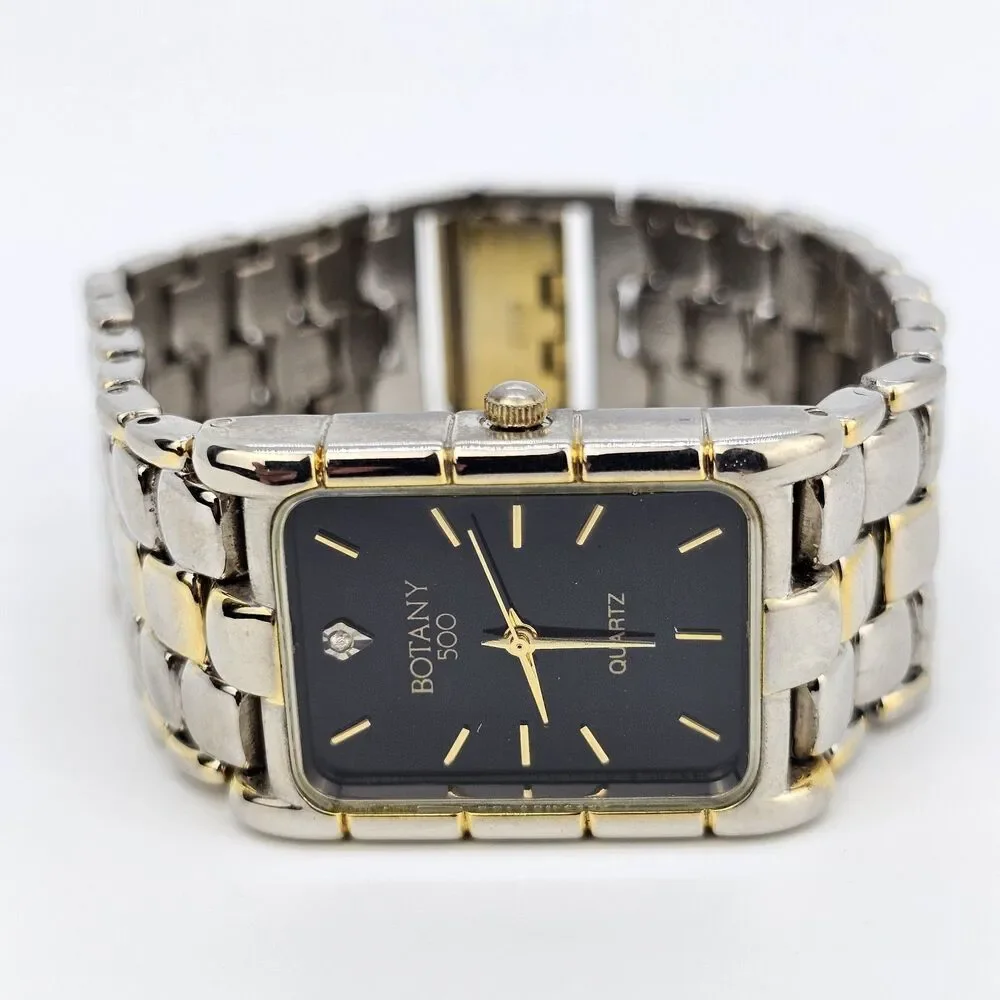 Botany 500 Watch Men 25mm Black Dial‎ Gold Gray Bracelet Band 7
